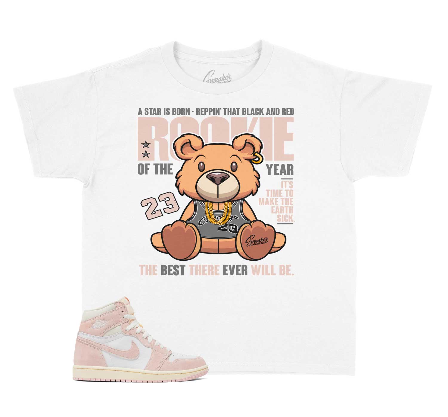 Kids Washed Pink 1 Shirt - Rookie Bear - White