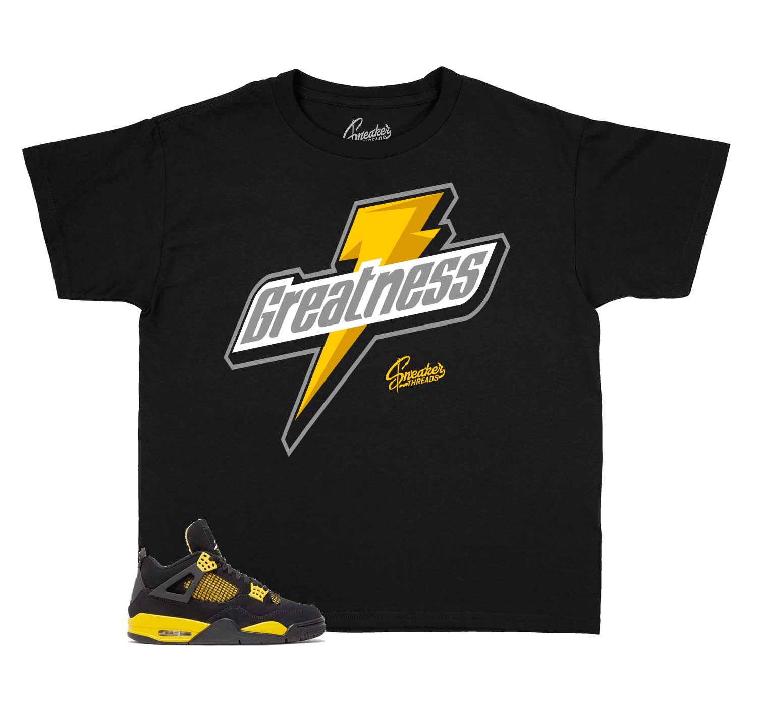 Kids Yellow Thunder 4 Shirt - Greatness - Black