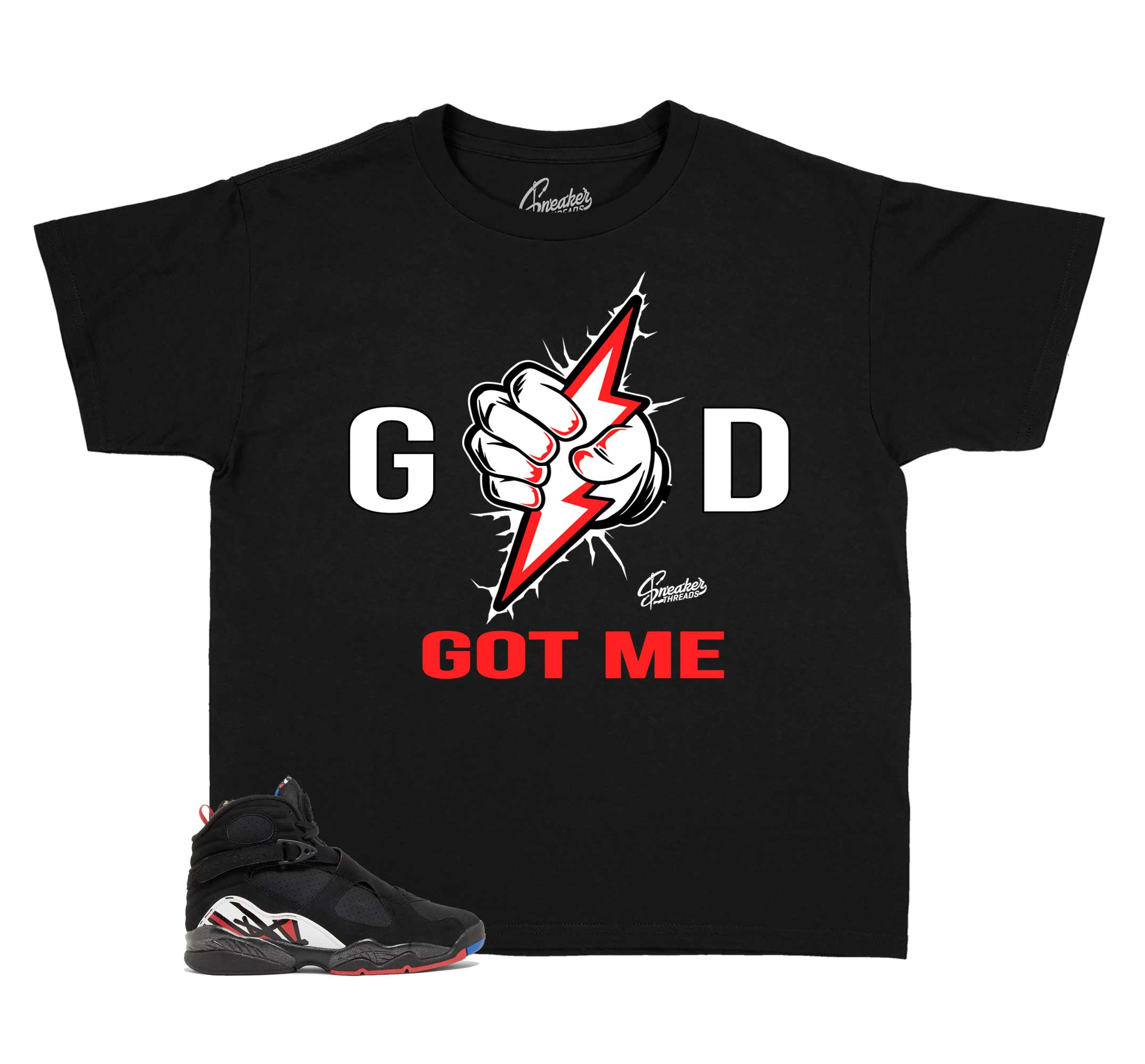 Kids Playoffs 8 Shirt - God Got Me - Black