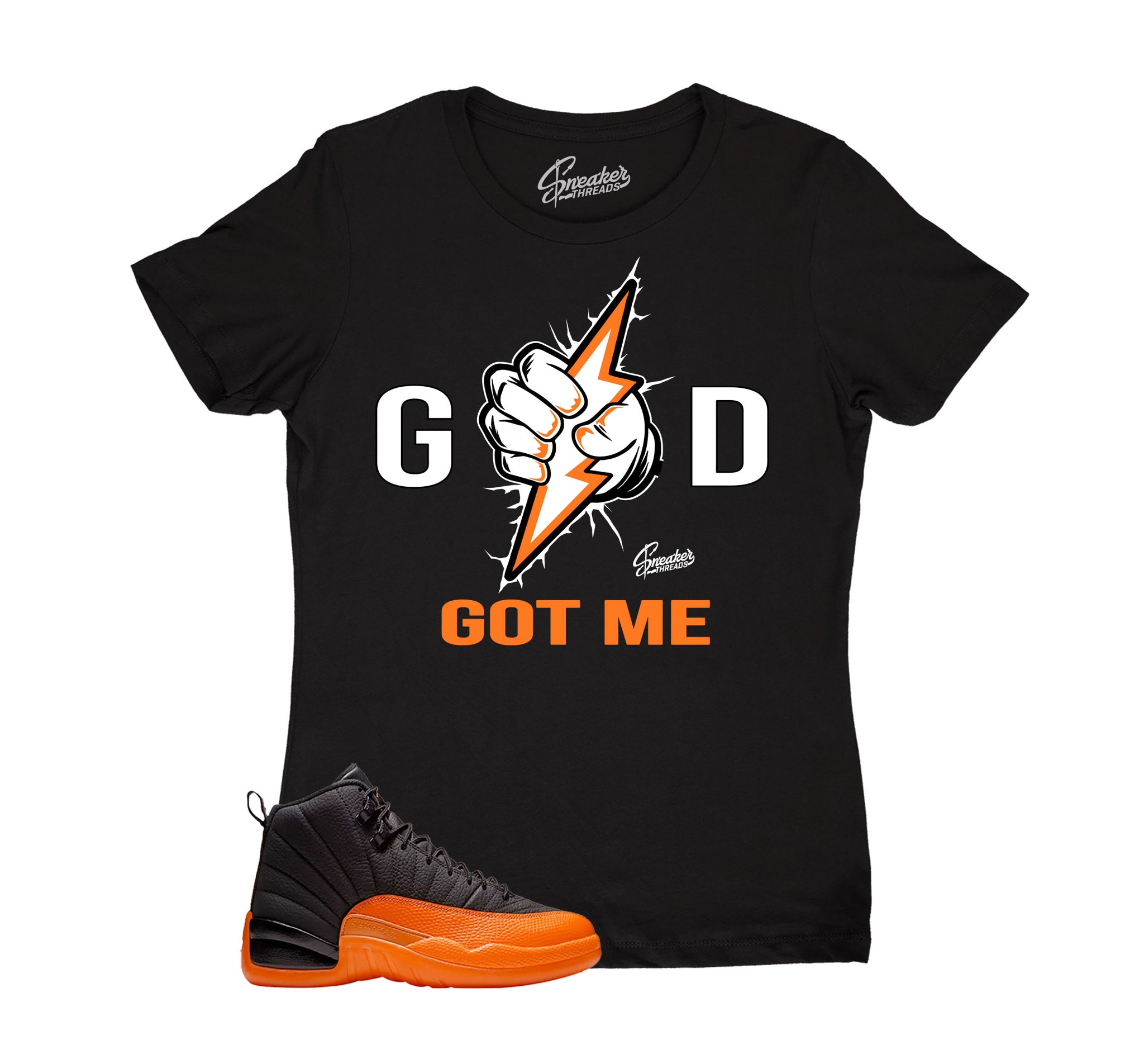 Womens Brilliant Orange 12 Shirt - God Got Me - Black
