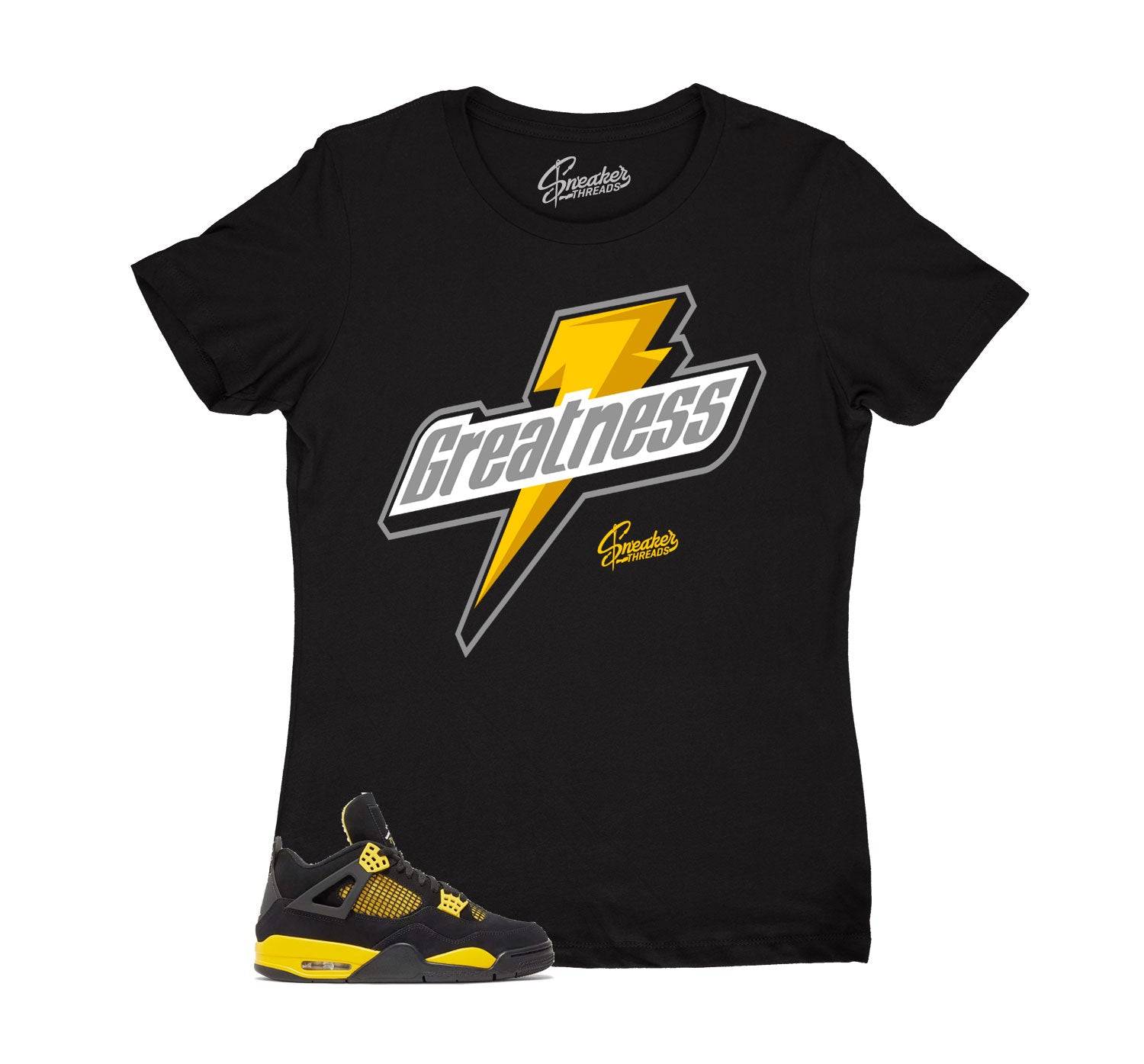 Womens Yellow Thunder 4 Shirt - Greatness - Black