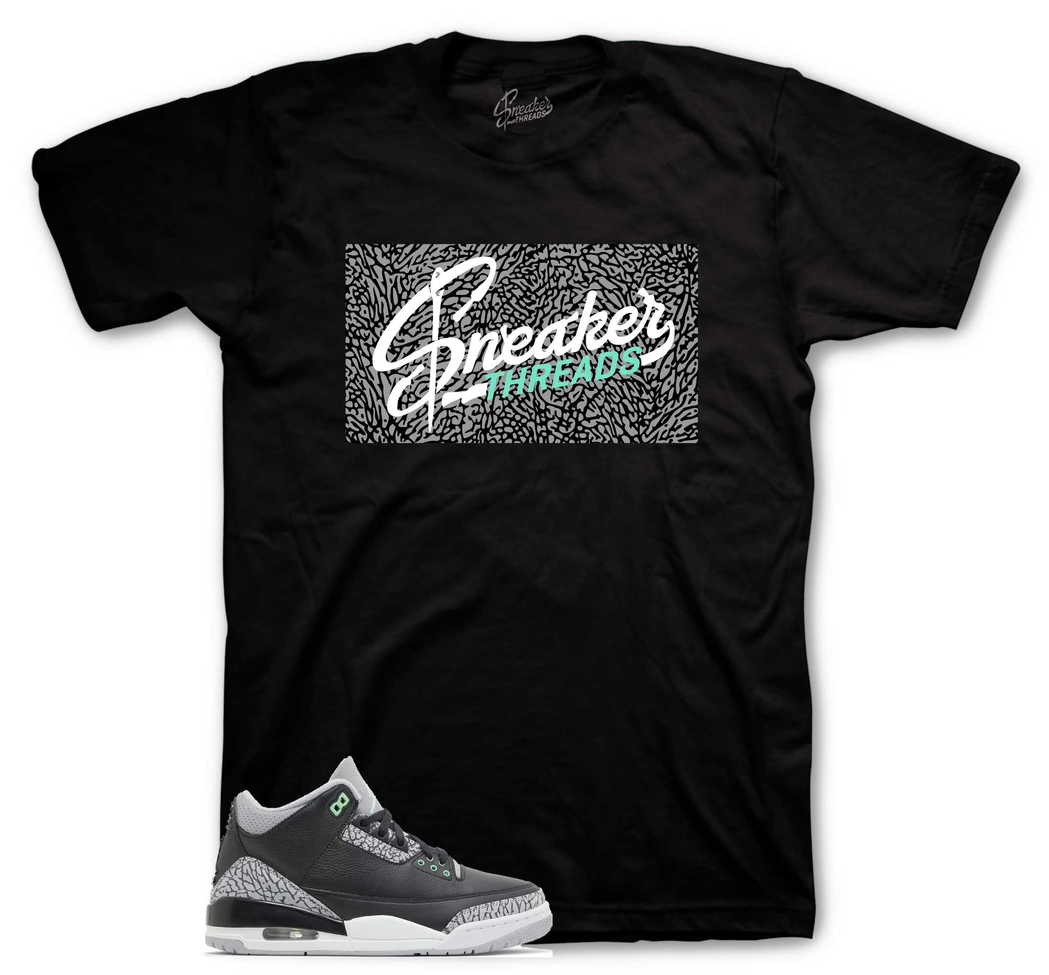 Retro 3 Green Glow Shirt - Sneaker Threads Logo Box - Black