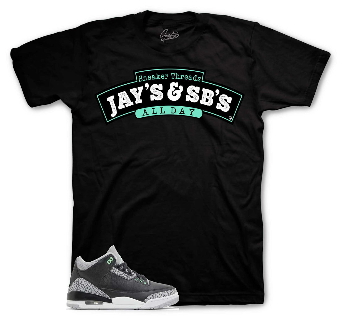 Retro 3 Green Glow Shirt - Jays & Sbs - Black