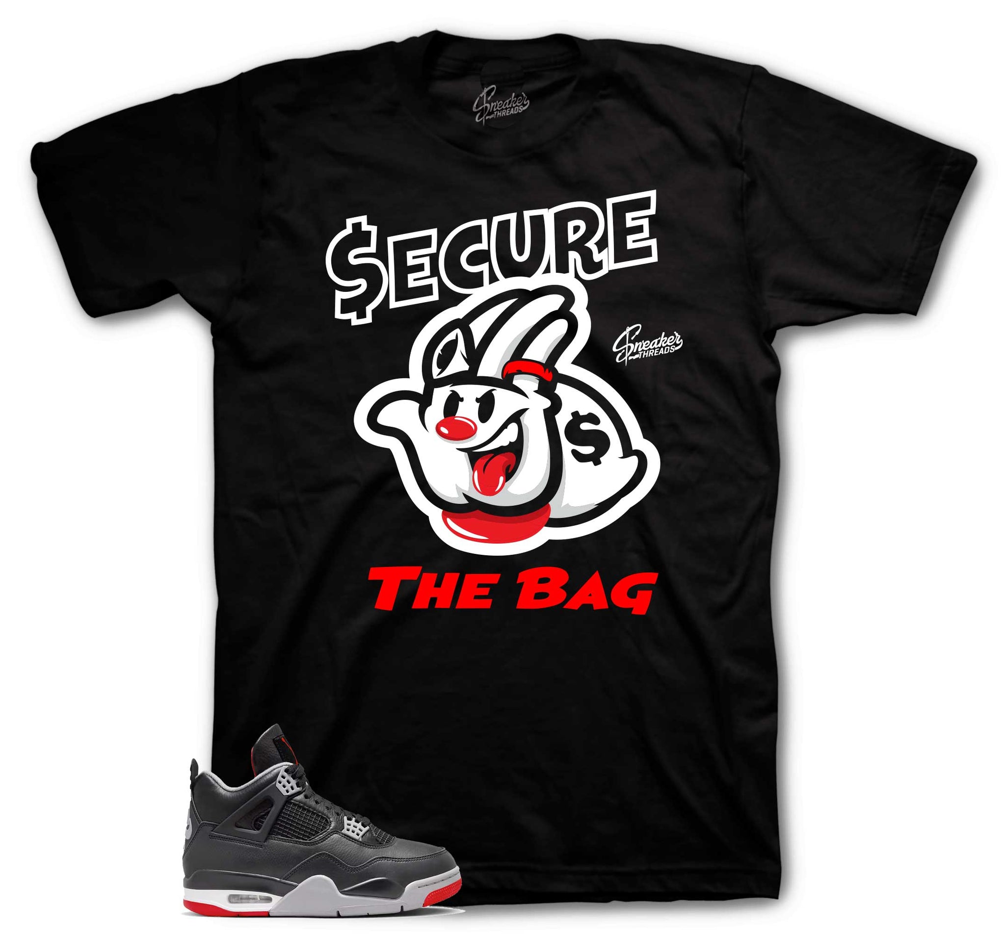 Retro 4 Bred Shirt - Secure The Bag - Black