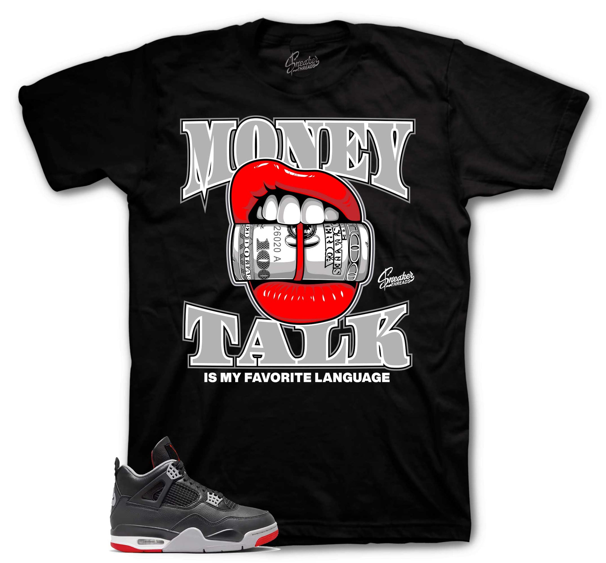 Retro 4 Bred Shirt - Money Talk - Black