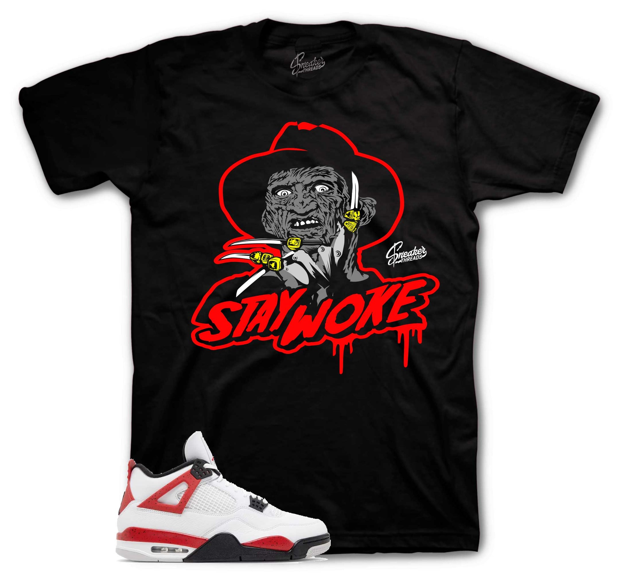 Retro 4 Red Cement Shirt - Stay Woke - Black