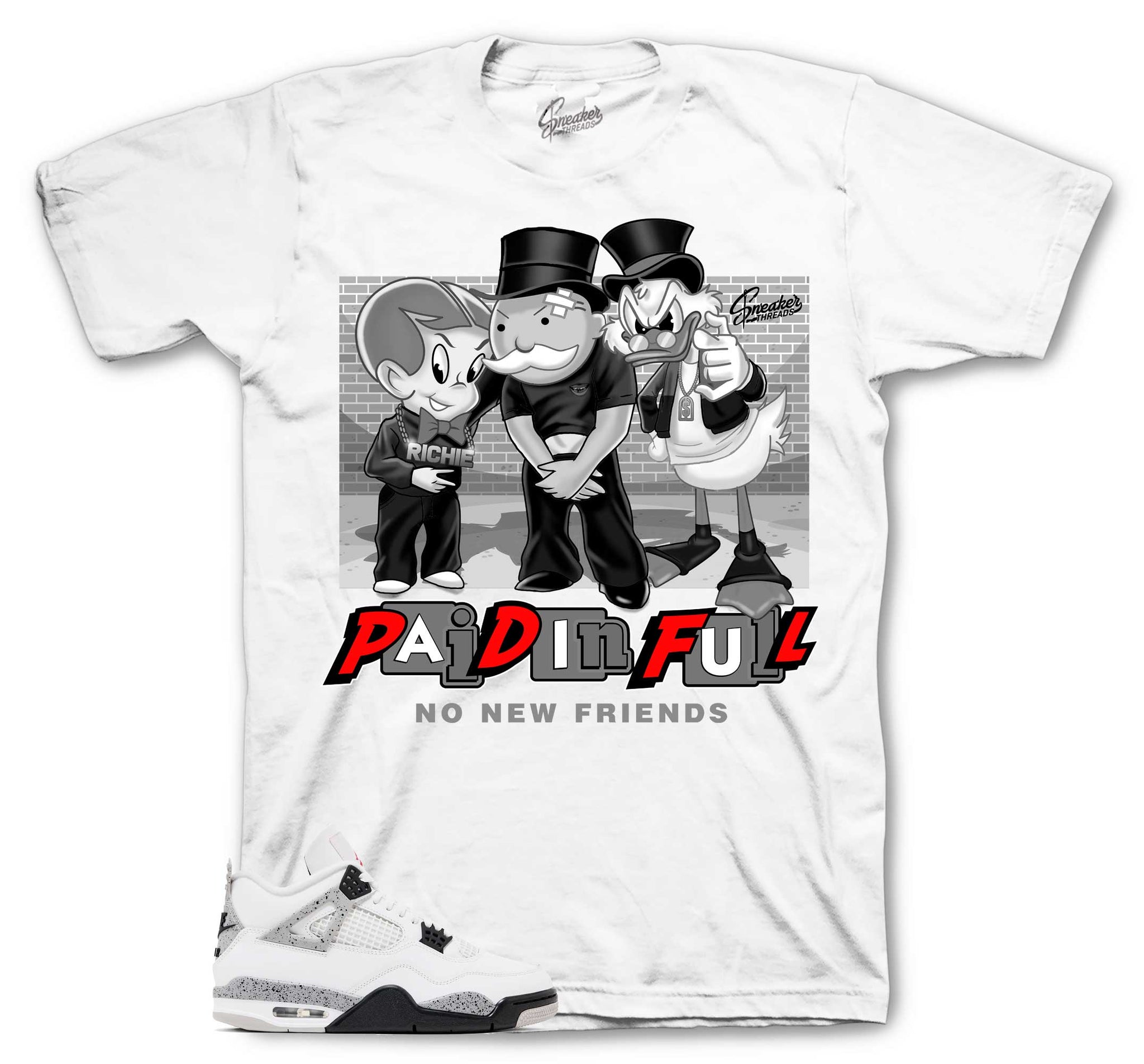 Retro 4 White Cement Shirt - No New Friends - White
