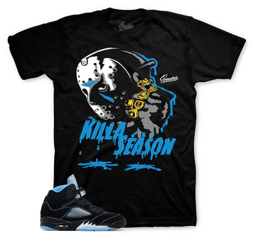 Retro 5 Black University Blue Shirt - Killa Season - Black