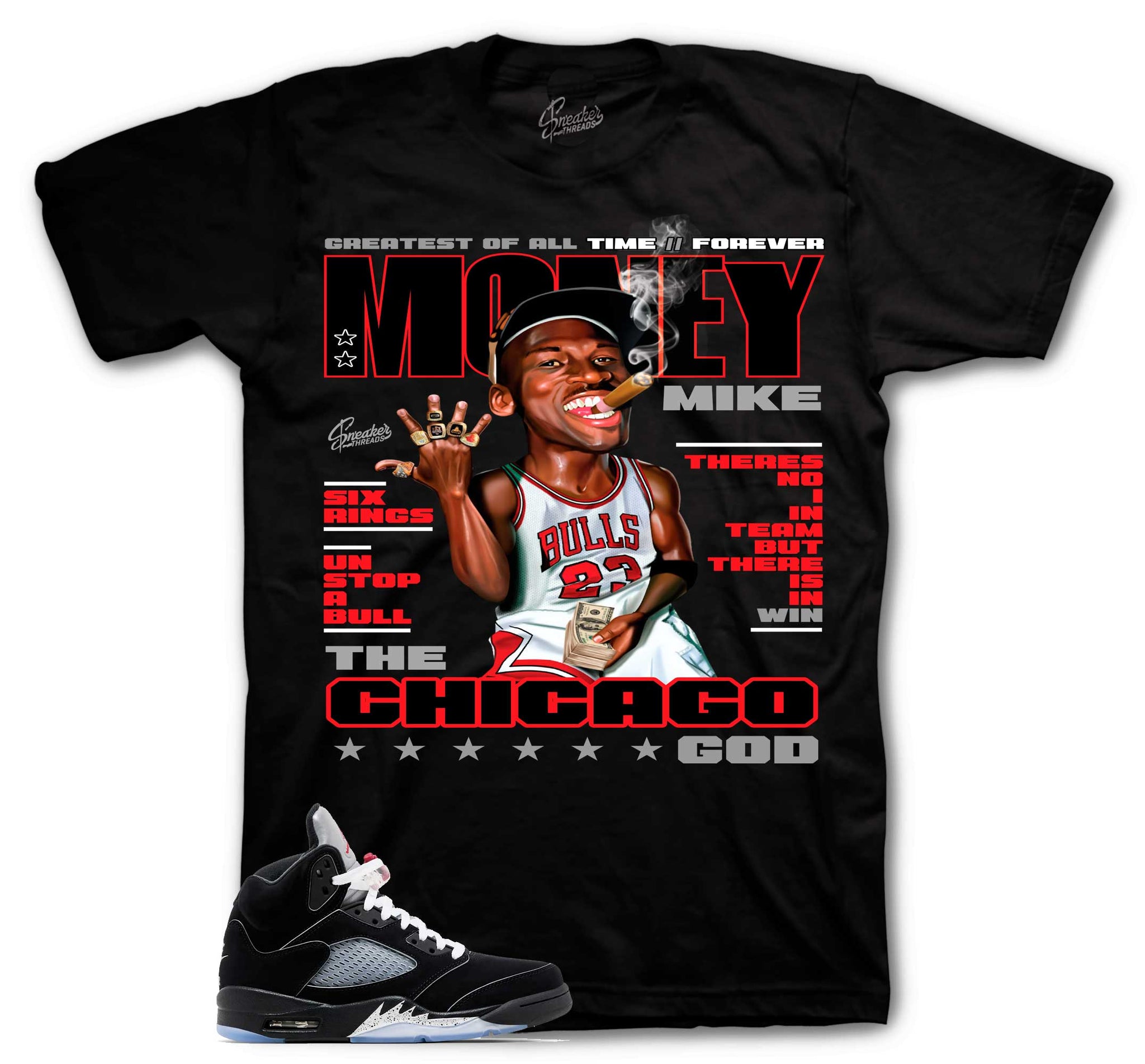 Retro 5 Black Metallic Shirt - Money Mike - Black