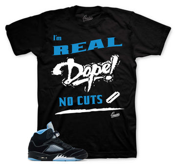 Retro 5 Black University Blue Shirt - No Cuts - Black