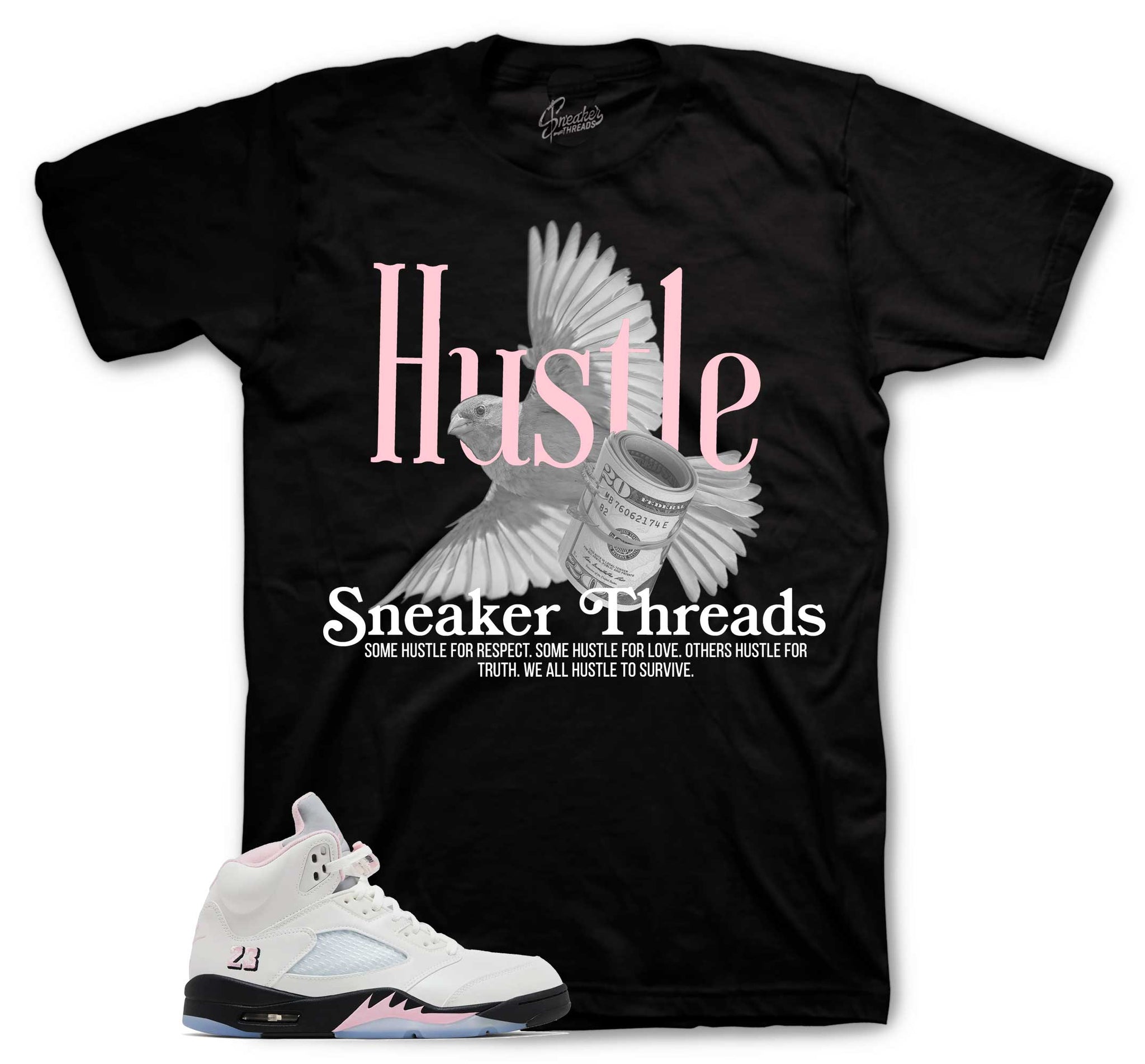 Retro 5 Soft Pink Shirt - Hustle Bird - Black
