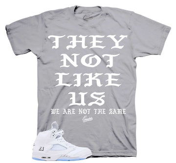 Retro 5 White Metallic Shirt - Not Like Us- Grey