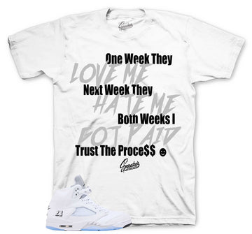 Retro 5 White Metallic Shirt - Trust The Process - White