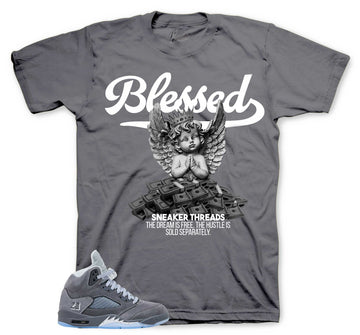 Retro 5 Wolf Grey Shirt - Blessed - Charcoal