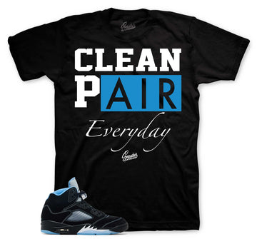 Retro 5 Black University Blue Shirt - Clean Pair - Black