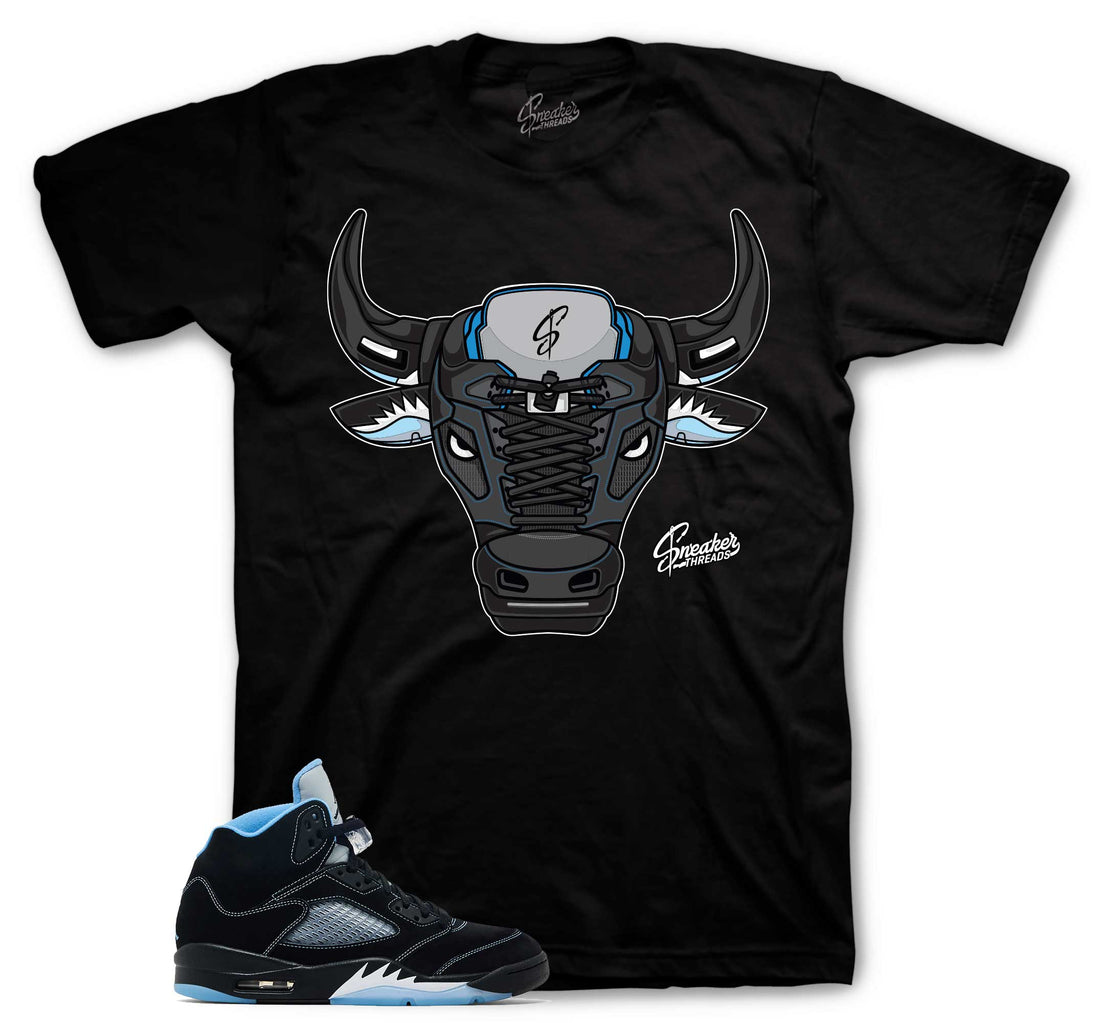 Retro 5 Black University Blue Shirt - War Bully