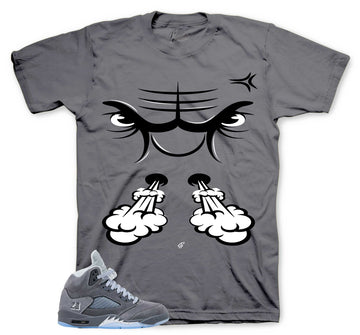 Retro 5 Wolf Grey Shirt - Raging Face - Charcoal