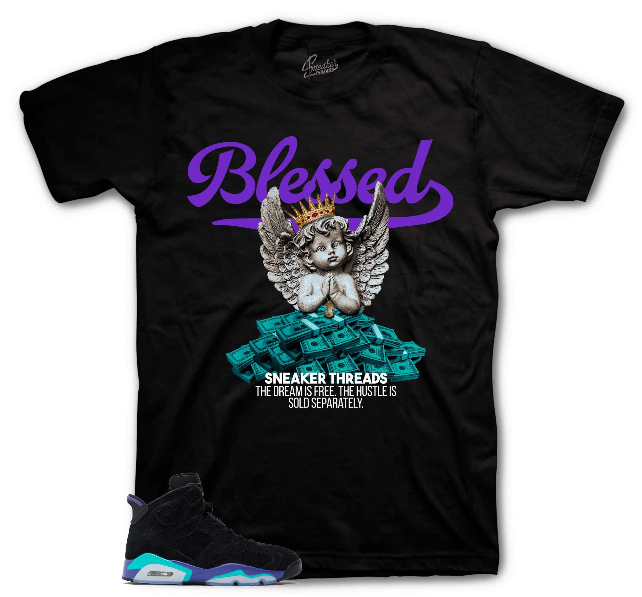 Retro 6 Aqua Shirt - Blessed Angel - Black
