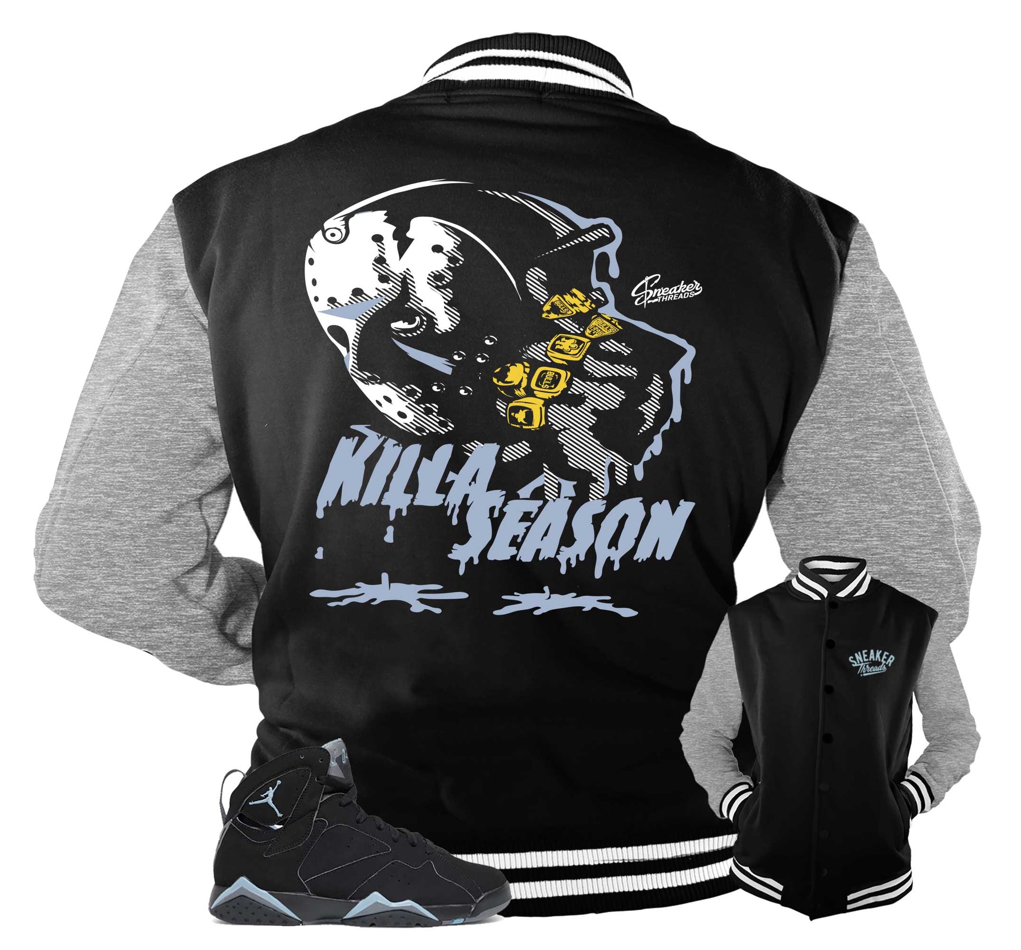 Retro 7 Chambray Varsity Jacket - Killa Season - Black