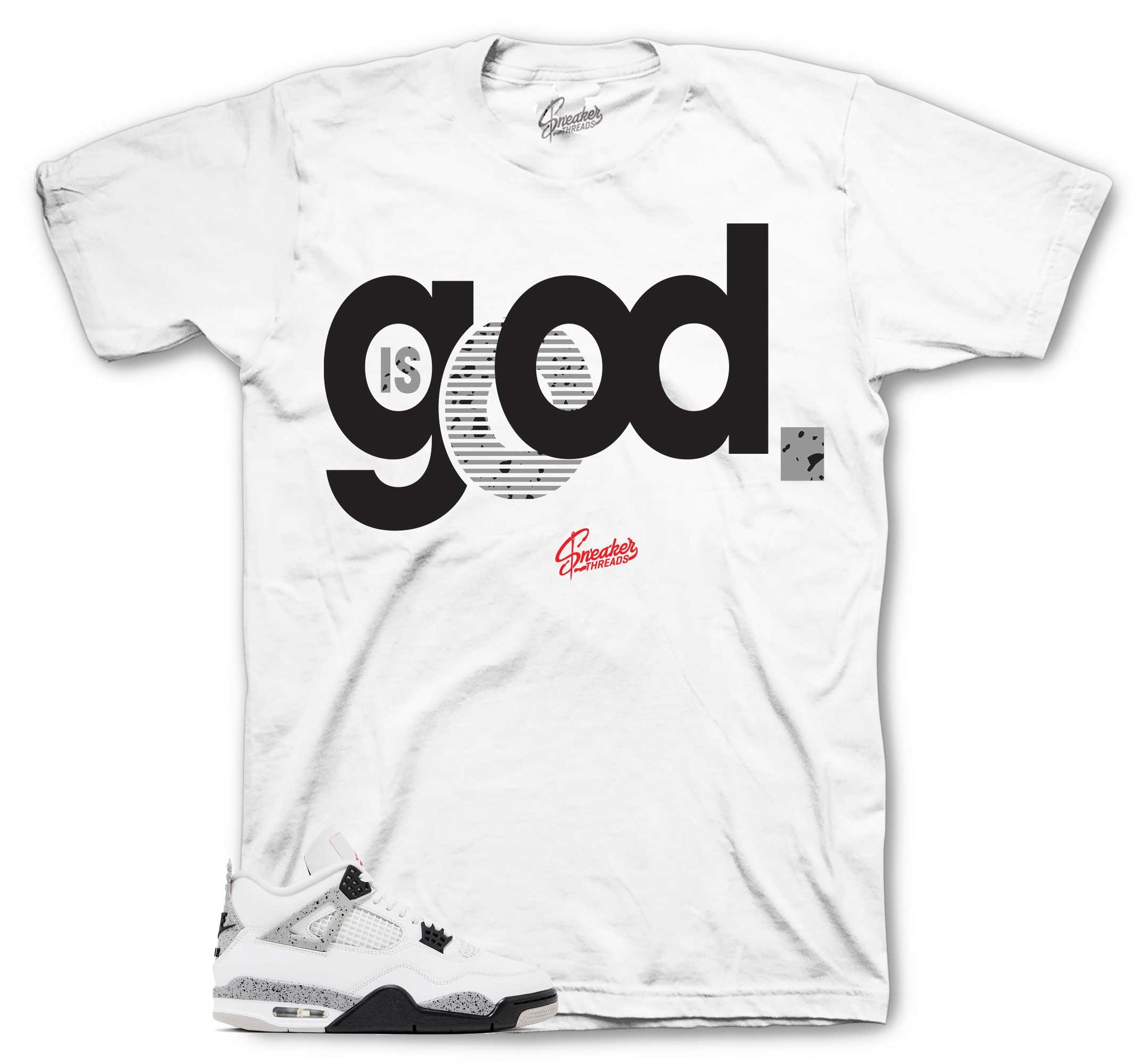 Retro 4 White Cement Shirt - God Is Good - White