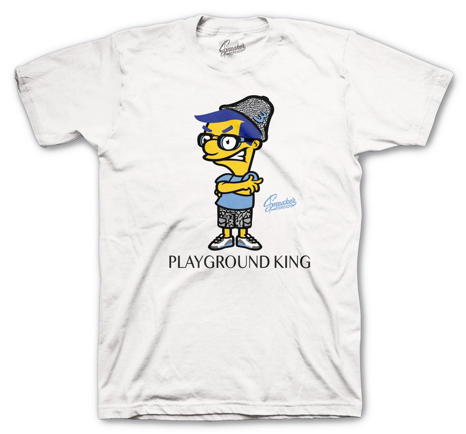 Retro 3 Valor Blue Shirt - Playground King - White