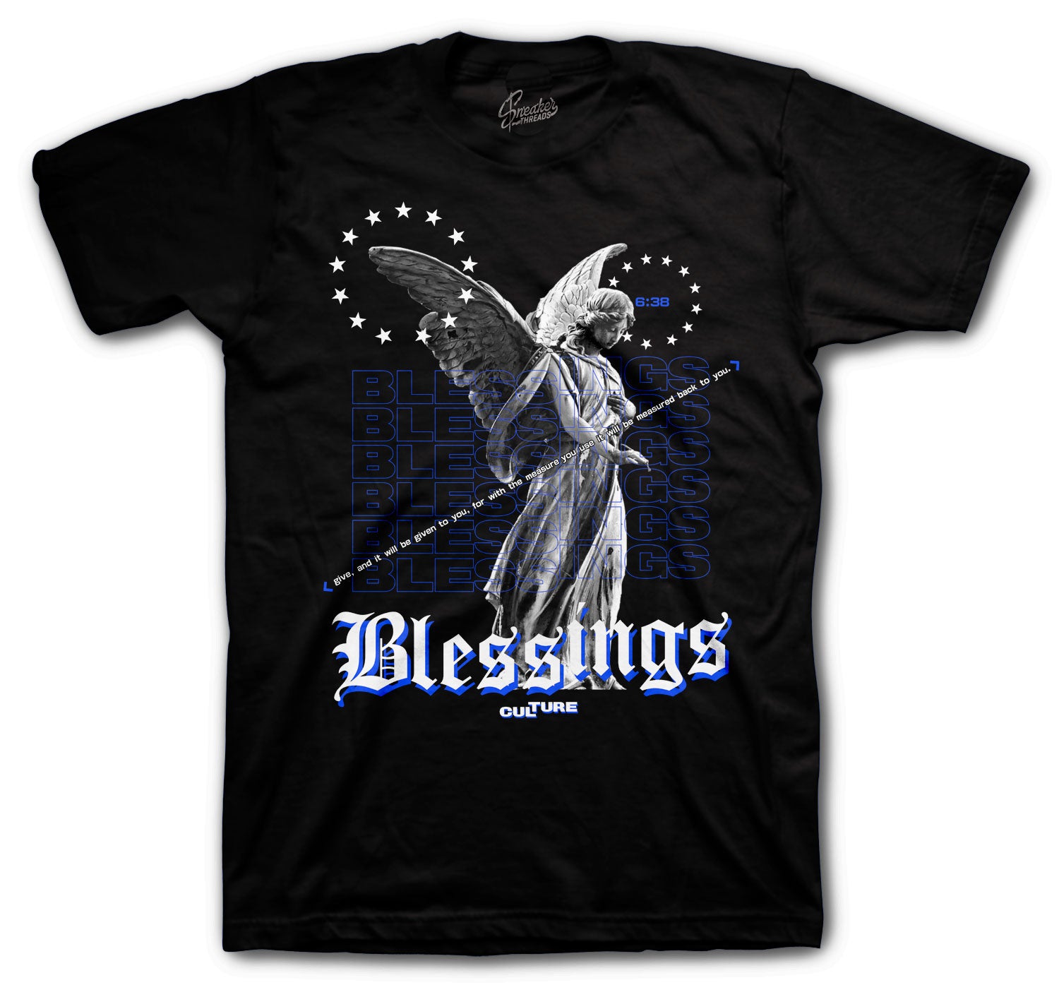 Retro 3 Racer Blue Shirt - Angel Blessings- Black