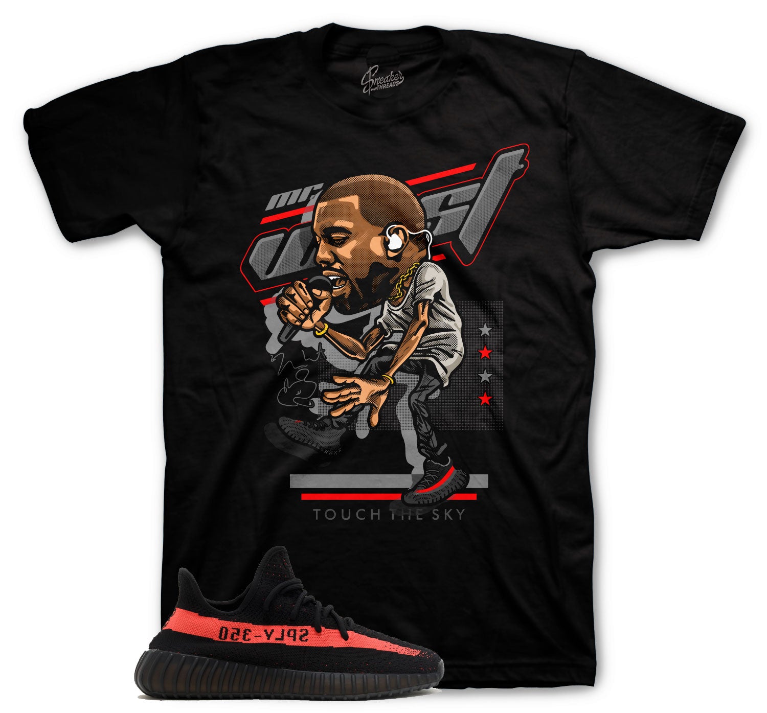 Yeezy 350 Red Stripe Sneaker Shirts - Touch The Sky TShirts - Black