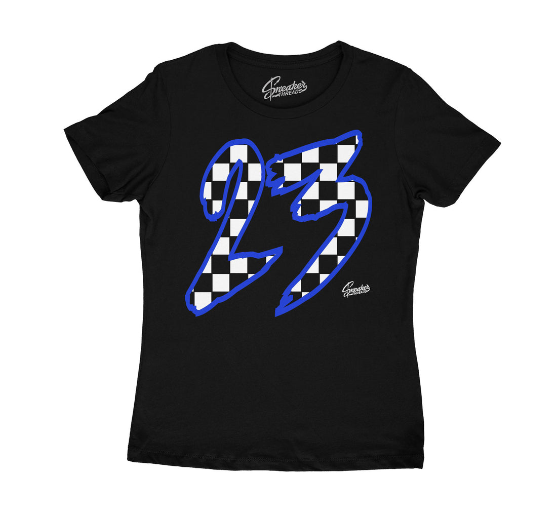 Ladies sneaker tees match Jordan 5 Racer Blue | Girls sneaker outfits