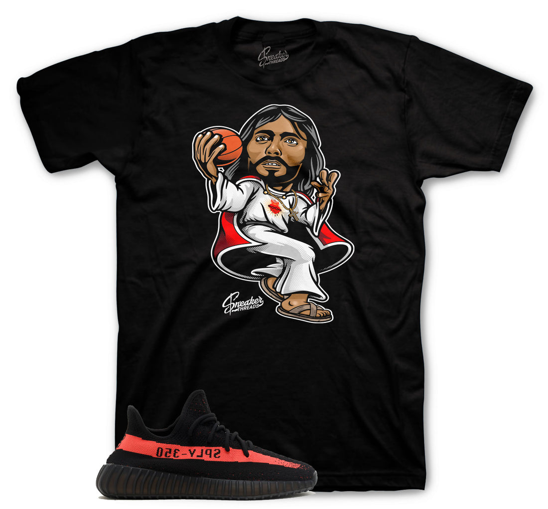 Yeezy 350 Red Stripe Sneaker Tees - Air Jesus Shirts - Black