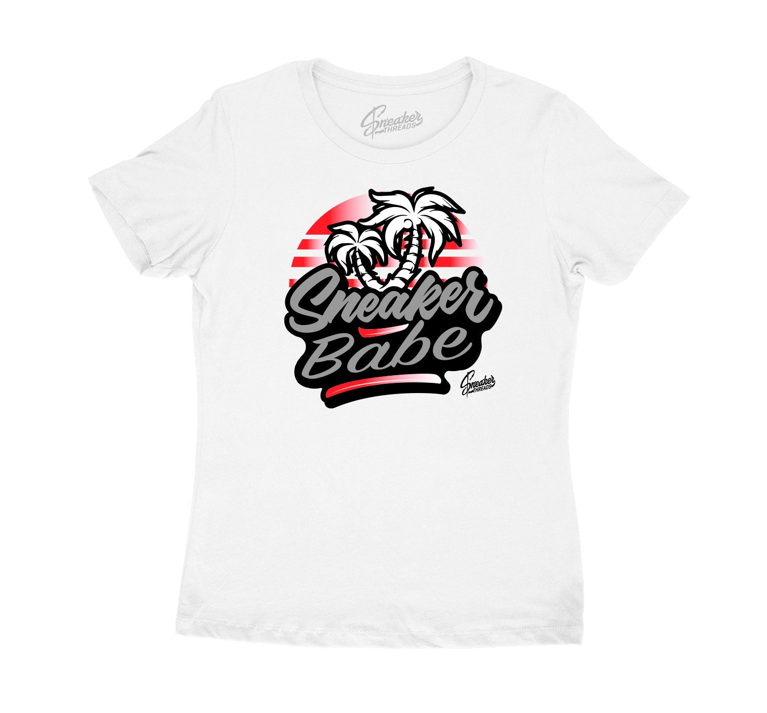 Womens Red Cement 3 Shirt - Sneaker Babe Palms - White