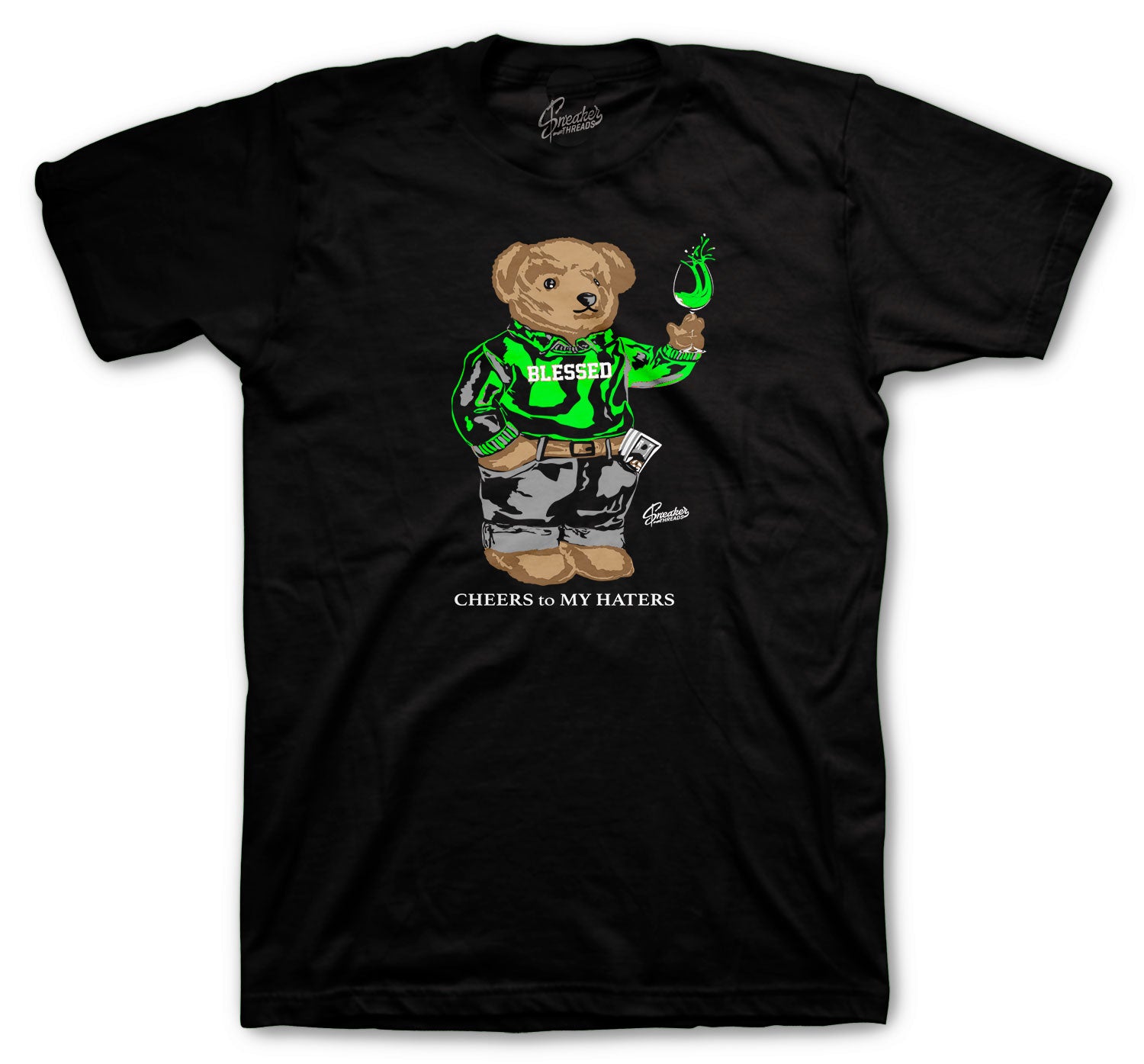 Retro 6 Electric Green Shirt - Cheers Bear - Black