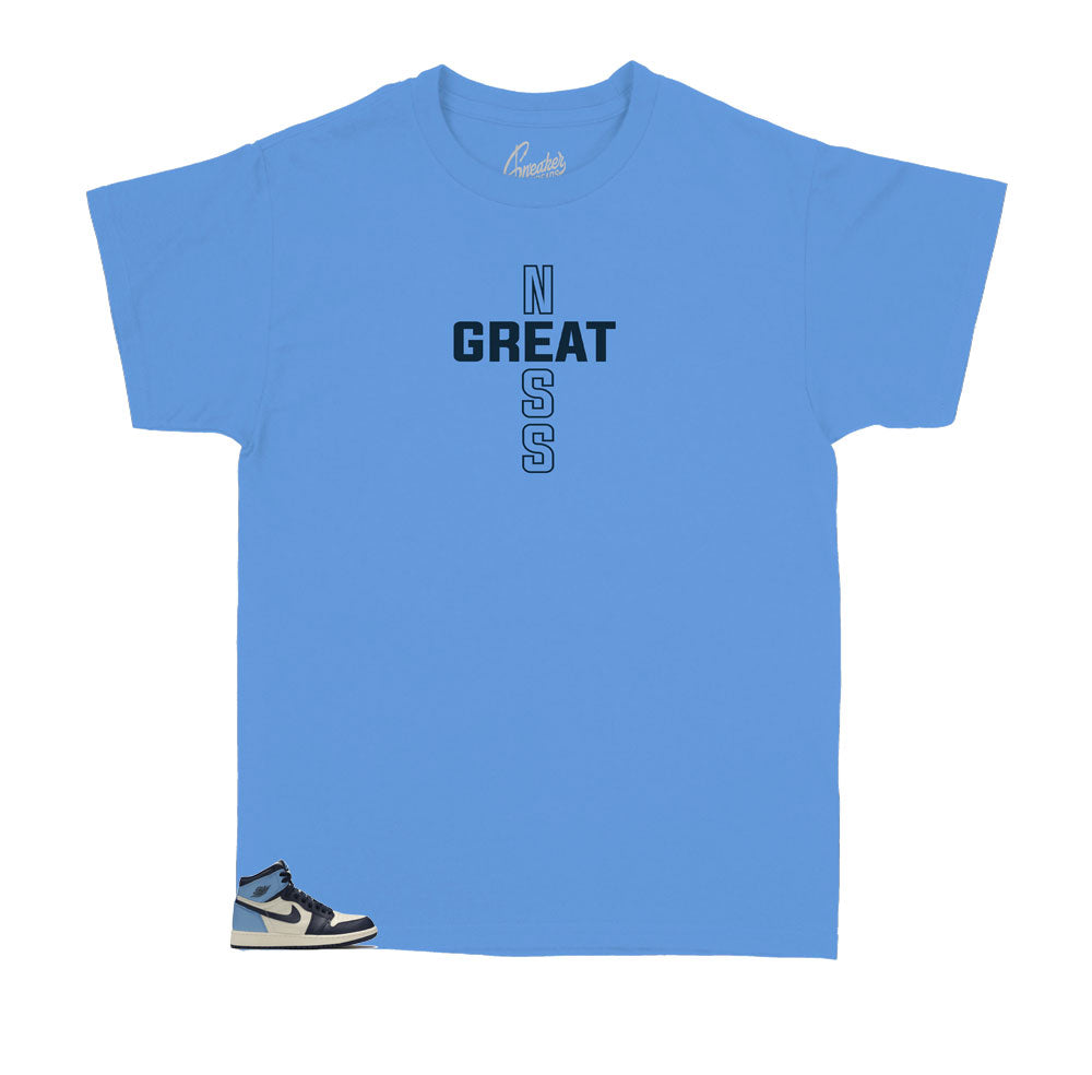 kids shirts designed to match perfectly with the kids Jordan 1 unc obsidian collection