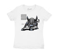 Ladies shirts match Jordan 11 cool grey shoes. Retro 11 cool grey tee.