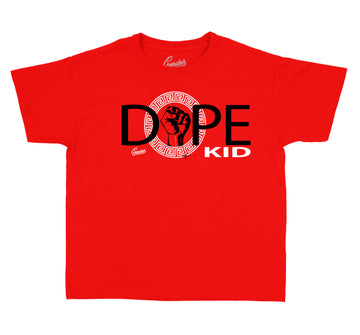 Fire Red Jordan 5 sneaker collection matches with boy shirt collection 