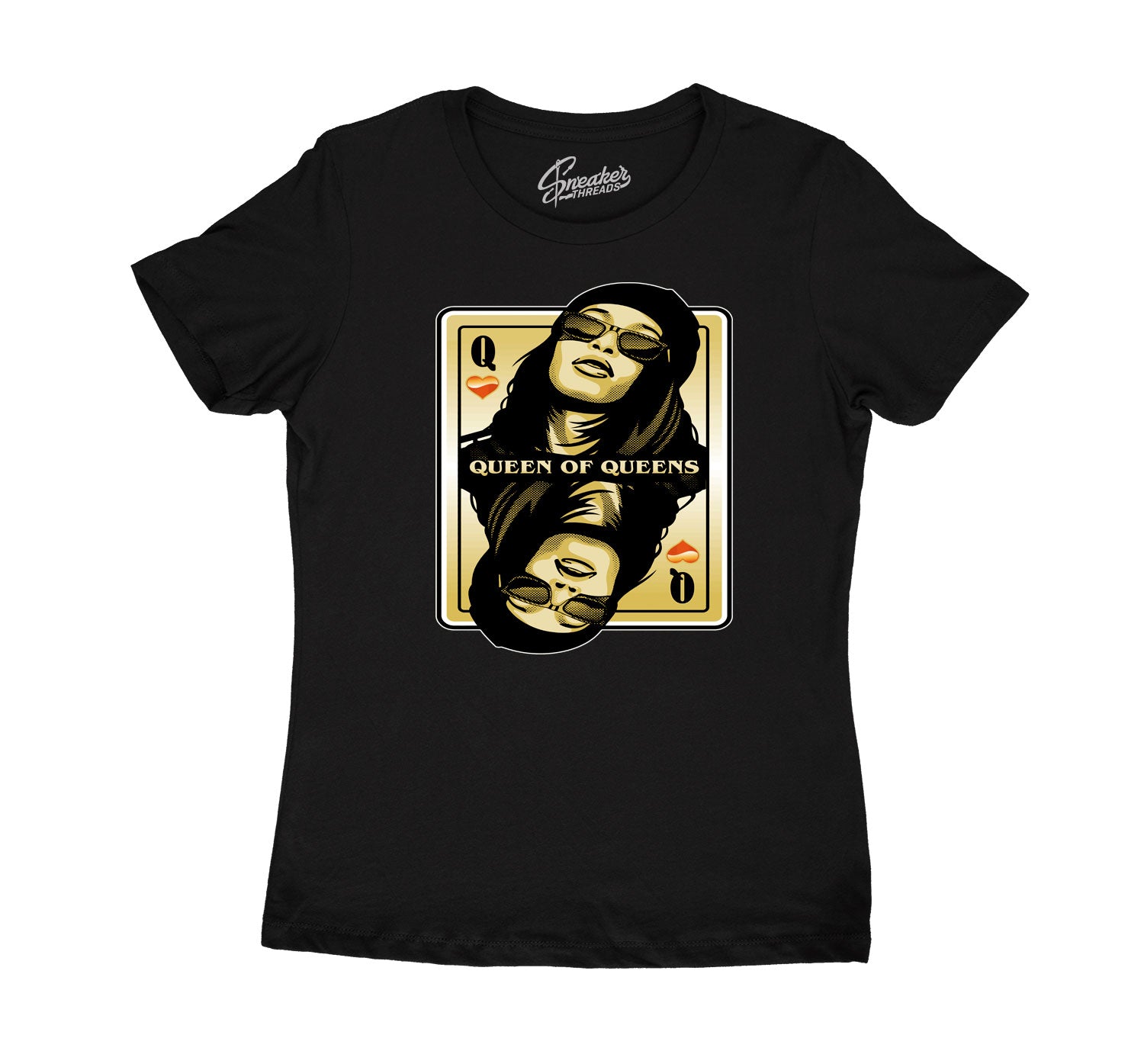 Womens Gold Glitter 13 Shirt - Queen Of Queens - Black