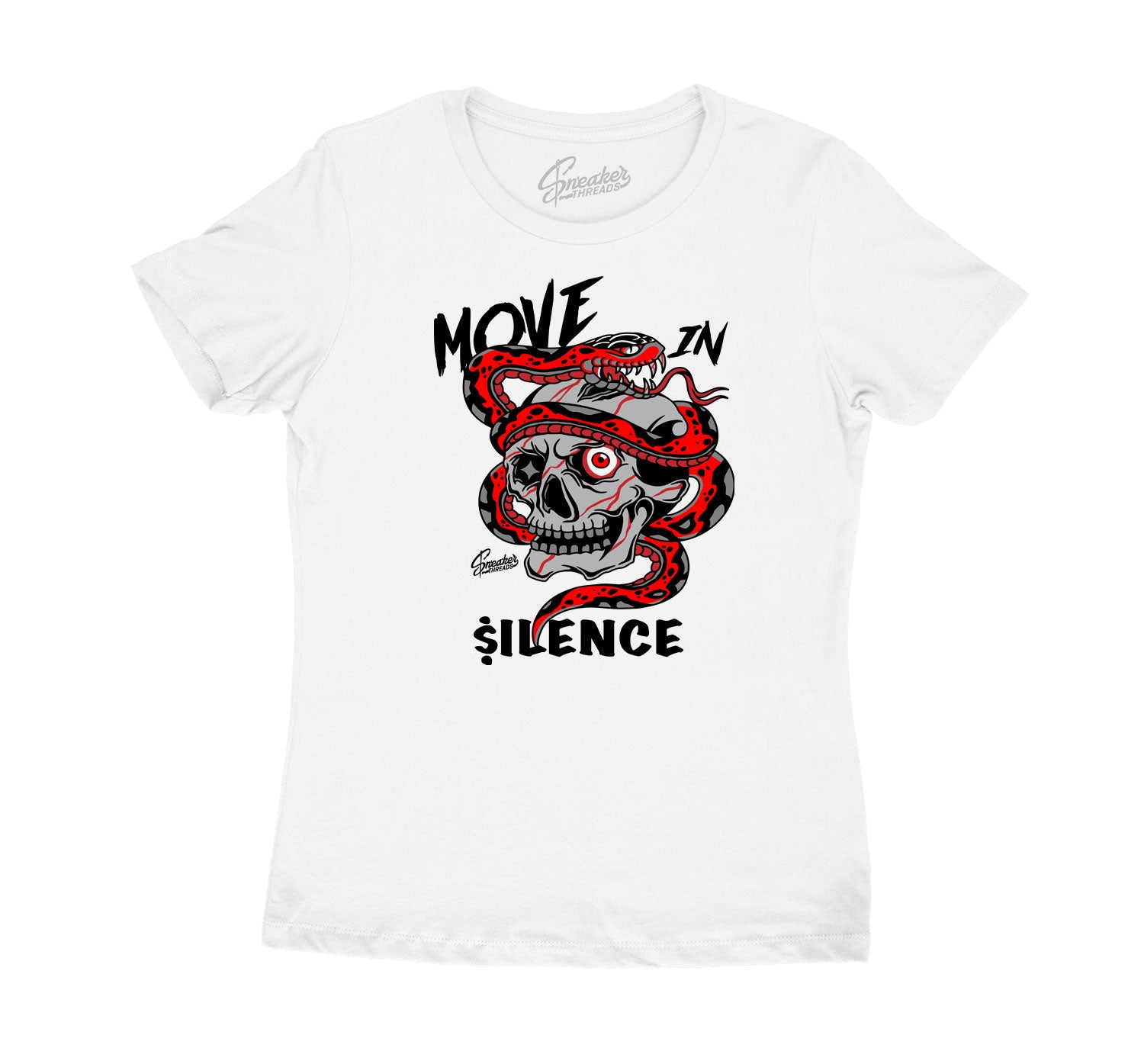 Womens Satin Snake 1 shirt - Move In Silence - White