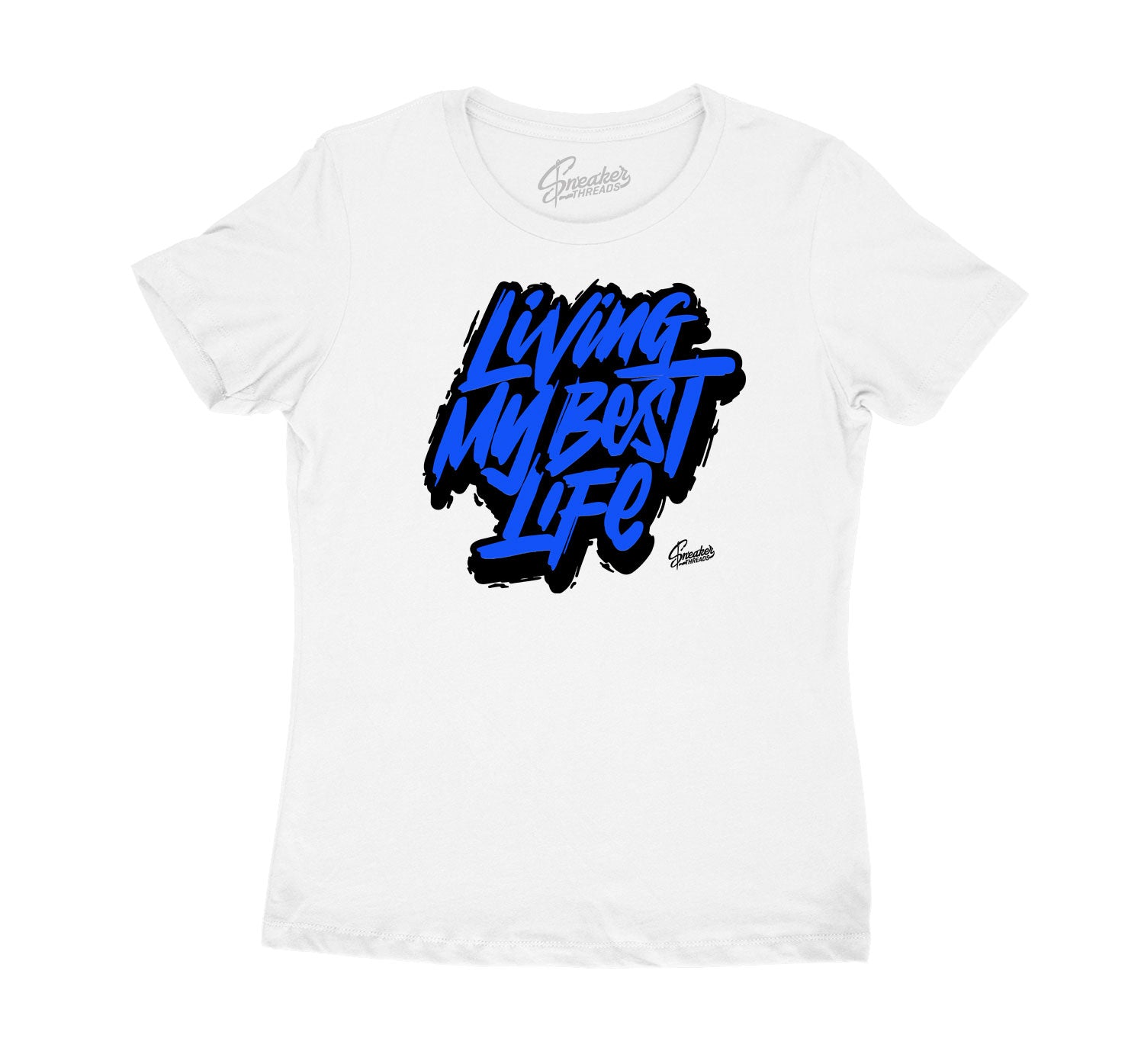 Womens Racer Blue 3 Shirt - Living Life - White