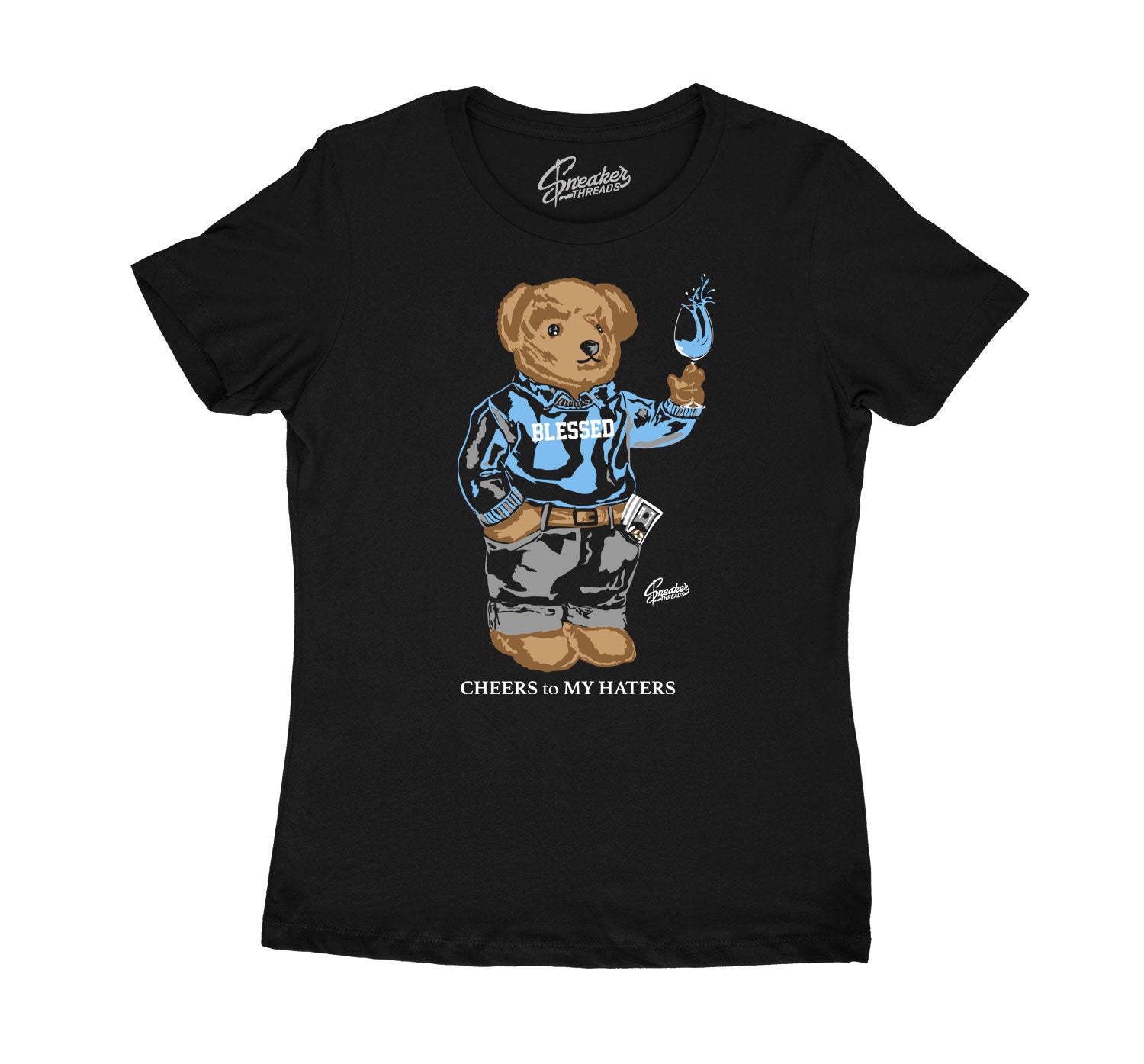 Womens University Blue 1 Shirt - Cheers Bear - Black