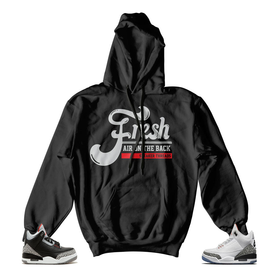 Official hoodies match Jordan 3 black cement shoes.