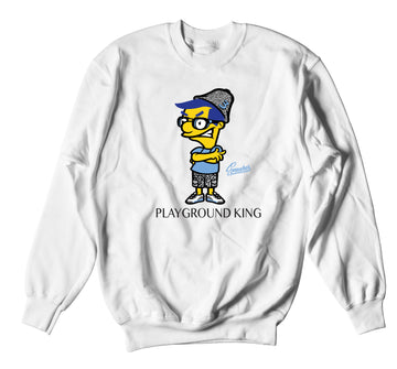 Retro 3 Valor Blue Sweater - Playground King - White
