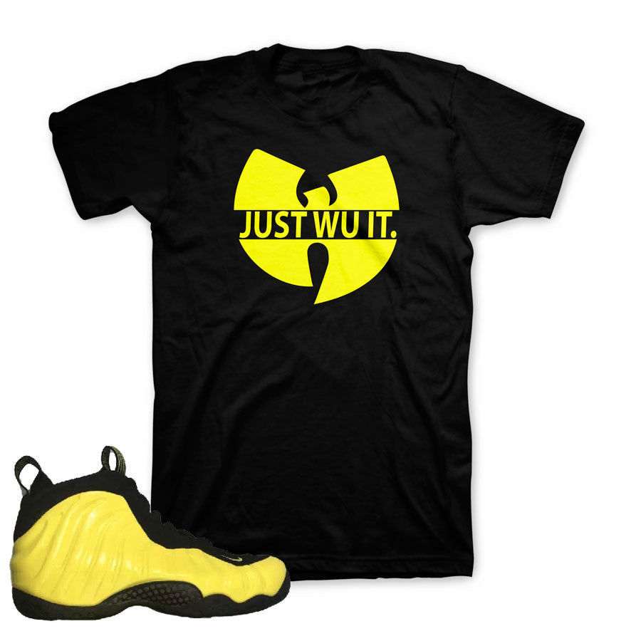 Foamposite wu tang shirts match optic yellow foam sneaker tees.