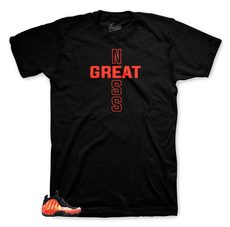 Greatness unique shirts to match Foamposite Habanero red