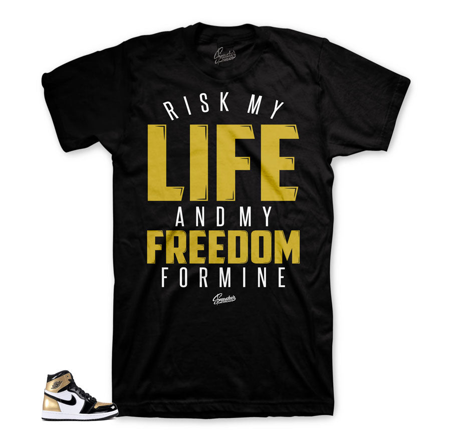 Gold toe Jordan 1 tees official matching shirts for retro 1 shoes.
