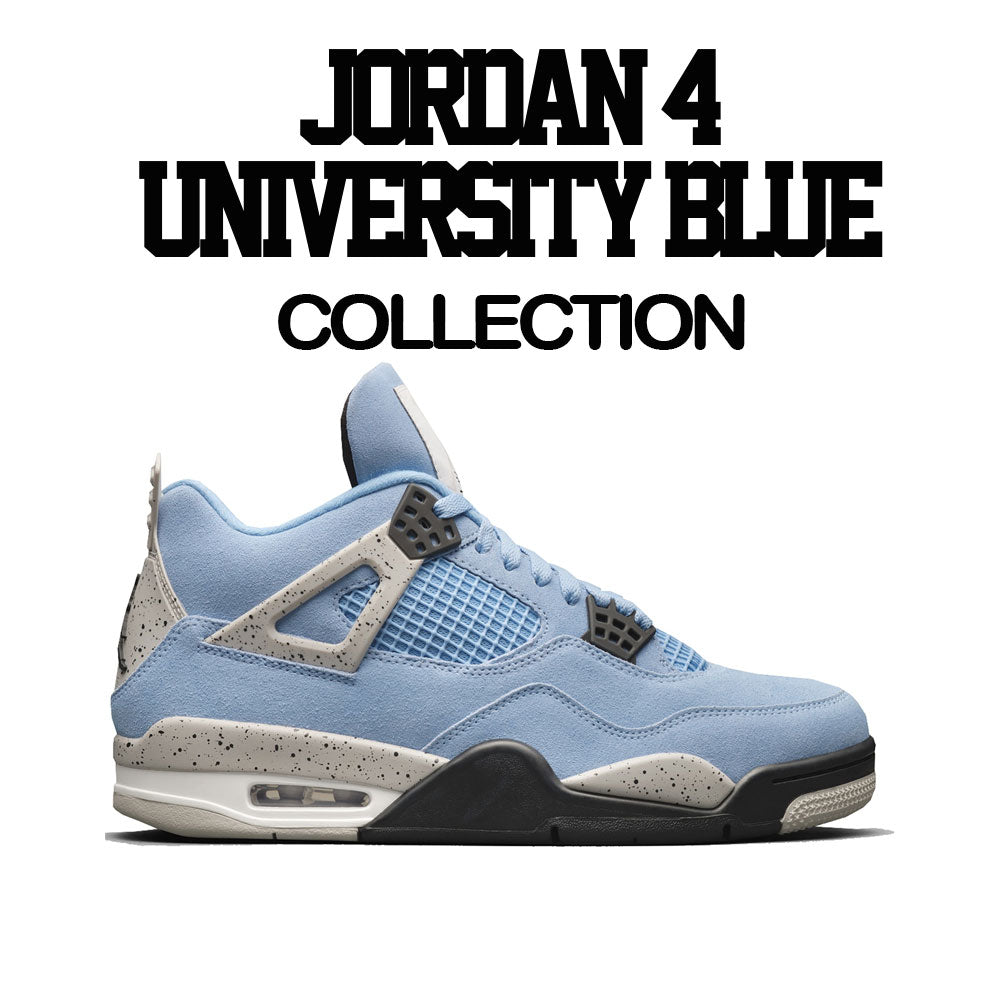 mens clothing matching with mens Jordan 4 university blue sneaker collection 