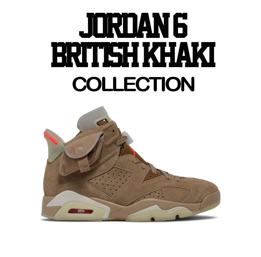 guys clothing matching with mens Jordan 6 British khaki sneaker collection 