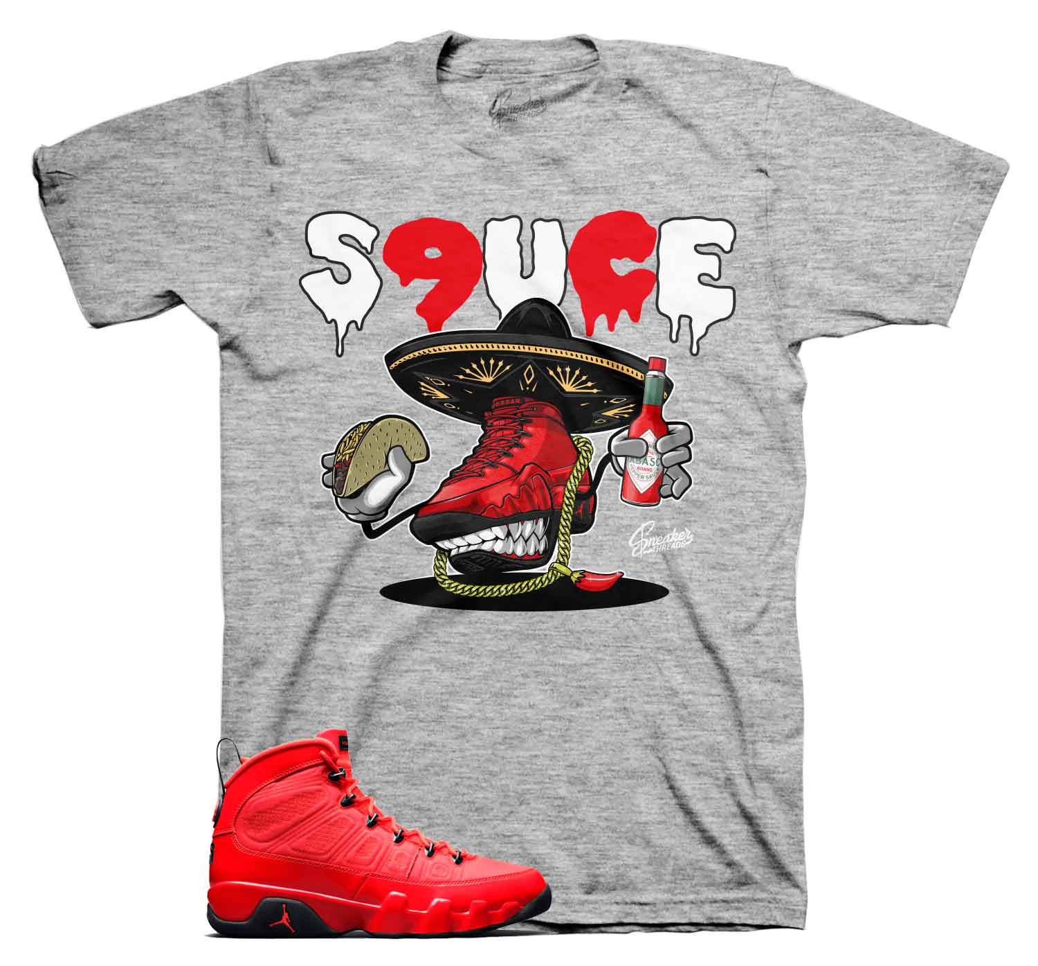 Jordan 9 Chile red sneaker tees