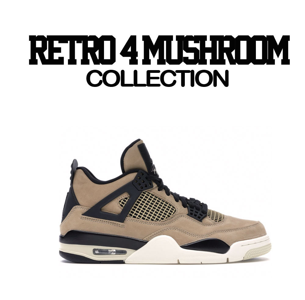 sneaker collection has matching Jordan 4 mushroom shirts