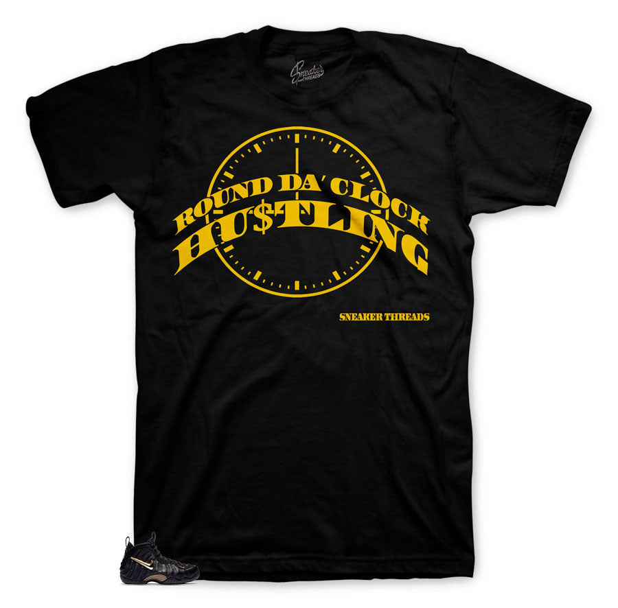 Hustler perfect shirts for Foamposite Pro black metallic gold