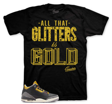 Retro 3 Cement Gold Shirt - Glitters - Black