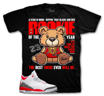 Retro 3 Fire Red Shirt - Rookie Bear - Black